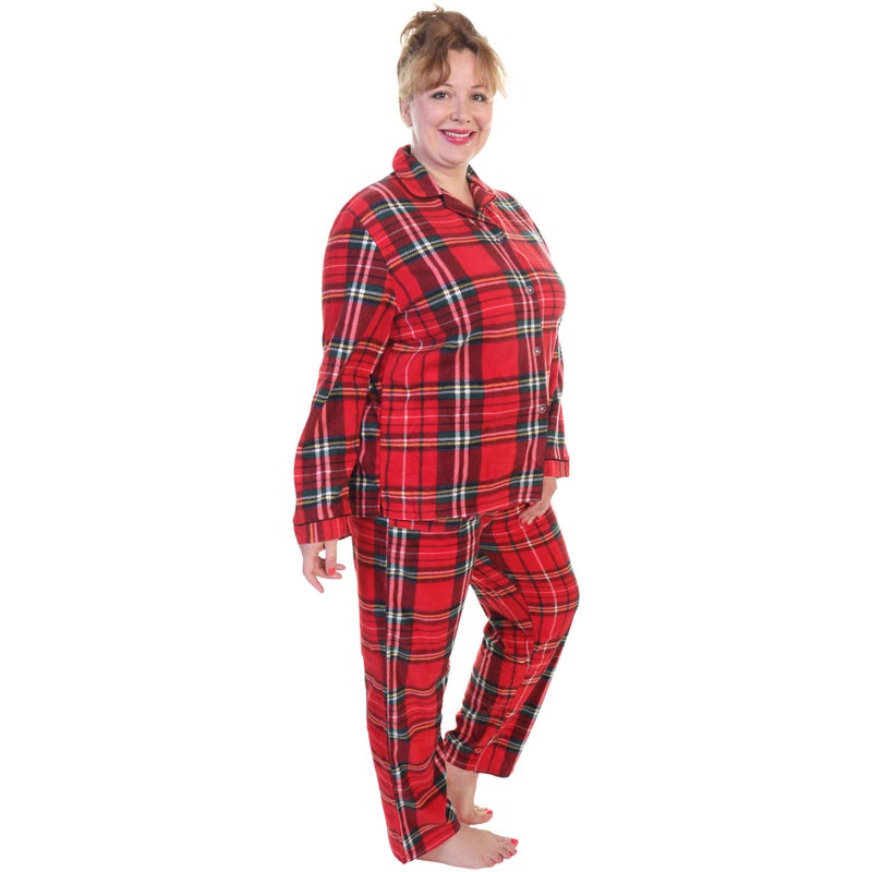 Angelina Women's Pajama Set Cozy Fleece with Notch Collar and Pockets | PJ56_L | Holiday Christmas Plaid - Image 4
